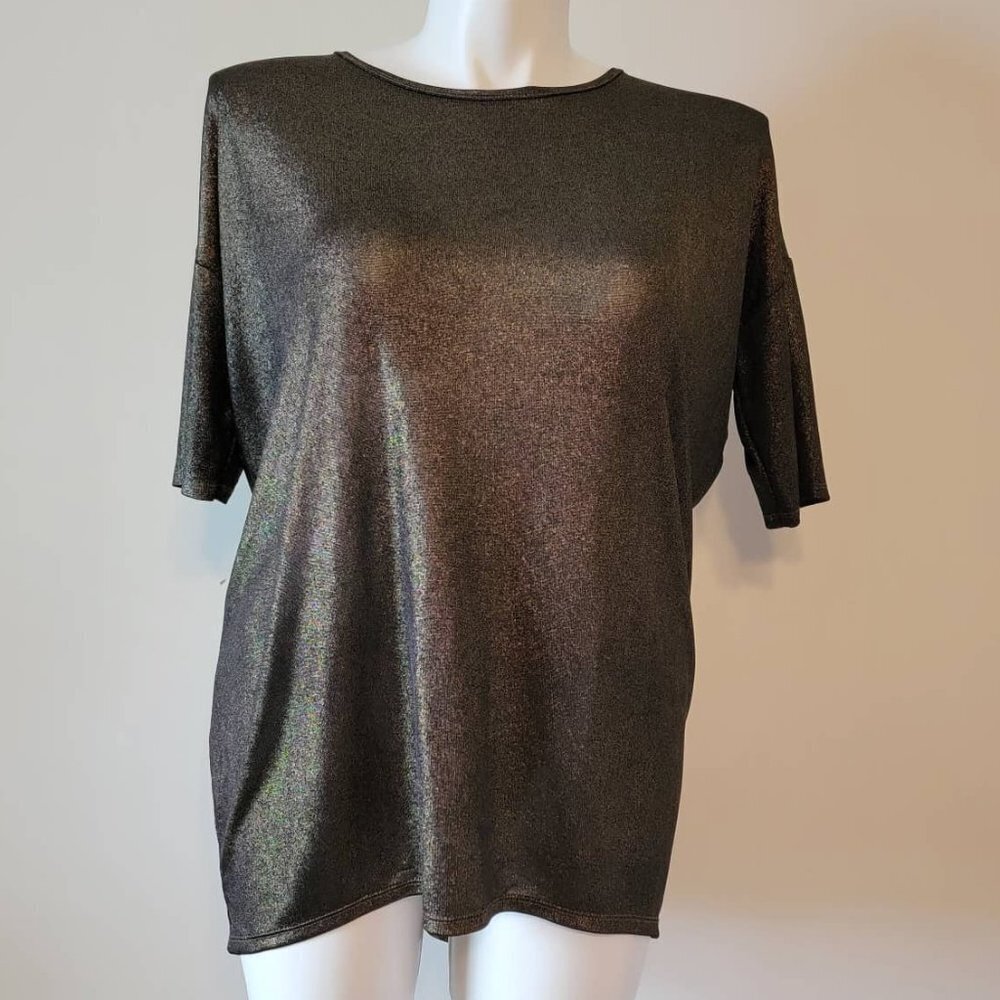 LuLaRoe Irma Elegant Black and Gold Shimmer Top